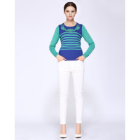 圆领条纹羊毛套头衫