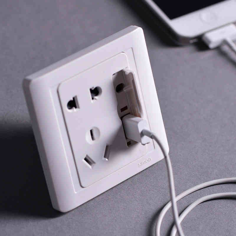 西蒙(simon)86型 55系列雅白色智能开关插座 五孔带USB电源55E721高清大图
