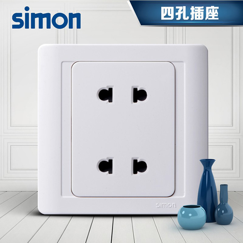 西蒙simon86型开关插座55系列雅白色四孔插座二位二极插座N51072高清大图
