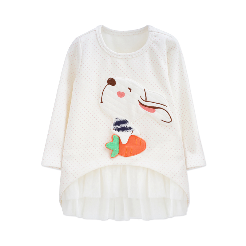 女童韩版可爱兔波点圆领长袖拼接连衣裙 2色可选 80-120cm
