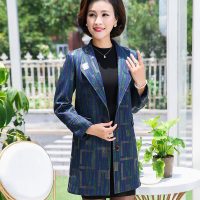 猫人(MiiOW)妈妈装秋装大码花色风衣翻领中长款单排扣40-49岁加厚风衣外套