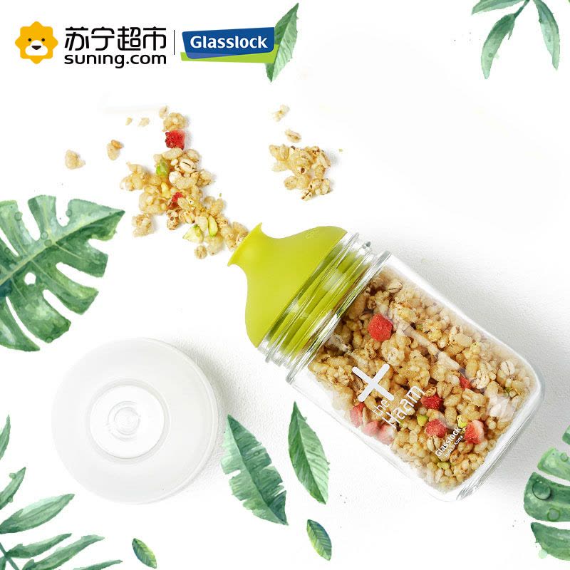 三光云彩（GLASSLOCK）储物罐韩国进口玻璃防漏油瓶带刻度量杯防潮灌收纳瓶子IP633 绿色 350ml油壶调料瓶图片