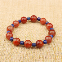 凝萃 玛瑙红色手链10mm配青金石圆珠