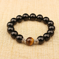凝萃 黑玛瑙手链单珠12MM隔黄虎眼石