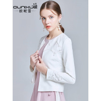 欧昵雪秋装新款小香风甜美白色长袖开衫短外套 时尚女装上衣