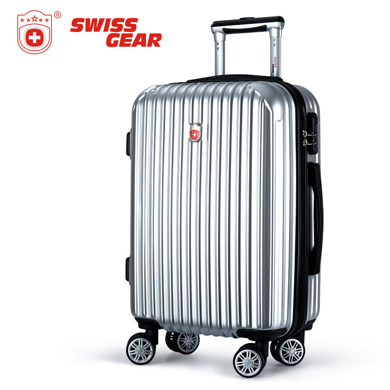 SWISSGEAR瑞士军刀拉杆箱 镜光面万向轮旅行箱行李箱收纳箱SA-1601银色 28寸 可放15.6寸手提电脑包