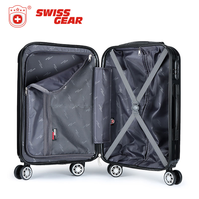 SWISSGEAR瑞士军刀拉杆箱 镜光面万向轮旅行箱行李箱收纳箱SA-1601银色 28寸 可放15.6寸手提电脑包