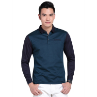 红豆男装长袖T恤男 男士长袖T恤净色相拼男T恤时尚修身