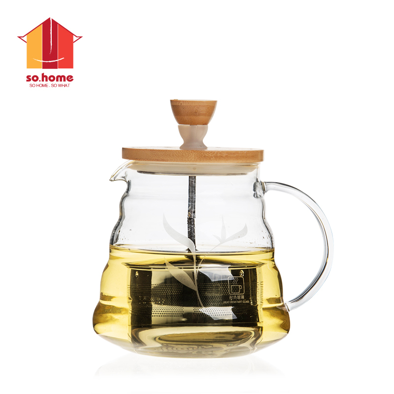sohome 风尚竹木系茶具三件套 耐热玻璃茶壶过滤泡茶壶 茶水分离