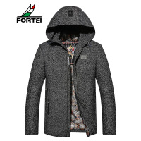 FORTE富铤 羊毛呢外套男士连帽短款中青年秋冬新款男装毛呢外套