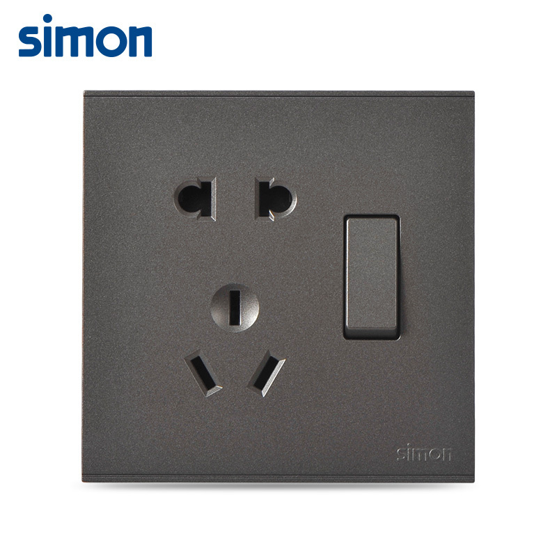 西蒙(simon)开关插座E6荧光灰色插座面板一开五孔二三插带单控86型单联面板721086-61