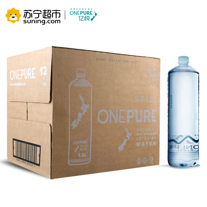 亿纯 ONE PURE 新西兰原装进口天然弱碱性矿泉水分享装1.5L*12瓶