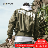 VIISHOW新款秋冬棉衣男军绿印花棒球棉衣短款棉服情侣潮流MC2154174
