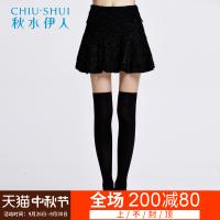 秋水伊人冬季新款女装韩版休闲蕾丝钩花蓬蓬裙短裙F740