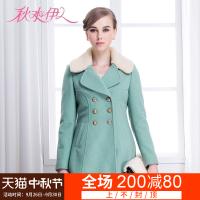 秋水伊人冬装显瘦翻领双排扣中长款外套西装上衣F556