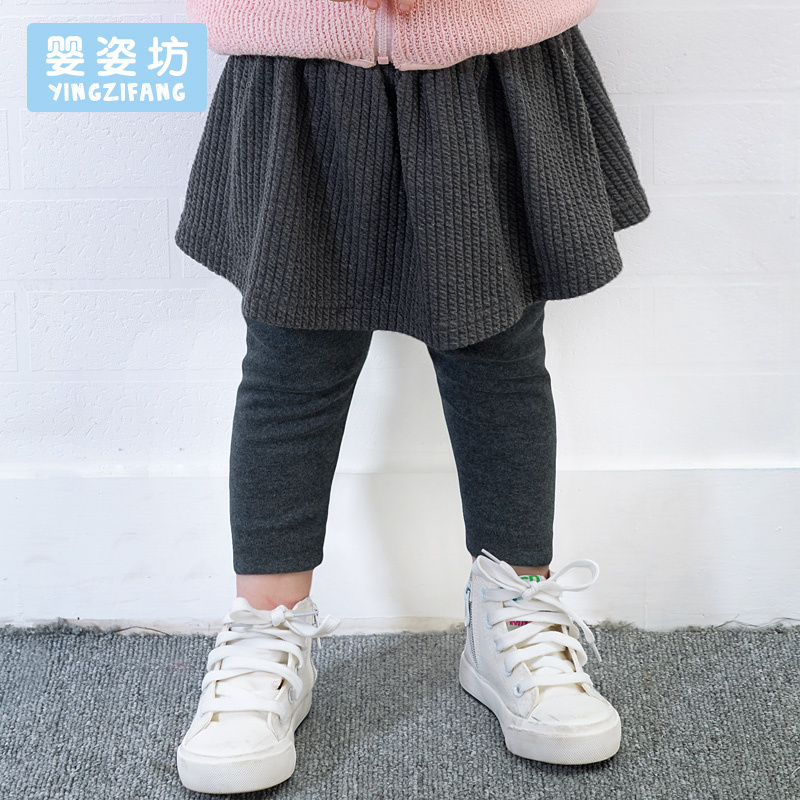 婴姿坊女童简约纯色打底裤韩版短裙 深灰色 80-120cm 1-6岁宝宝