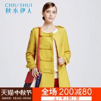 秋水伊人 毛呢外套女冬专柜新品中长款纯色呢子大衣双排扣F010
