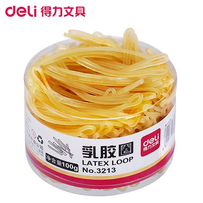 得力(deli)3213橡皮 筋 100g/筒 乳胶圈 橡胶圈 牛皮筋 桶装橡皮筋 皮筋 乳胶圈 发饰圈 办公财务用品 乳胶圈