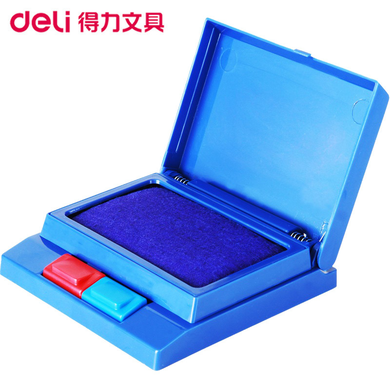 得力(deli)9850双色半自动打印台2个装 红蓝双色 快干印台 印泥 印油 财务会计盖章印台 财务用品