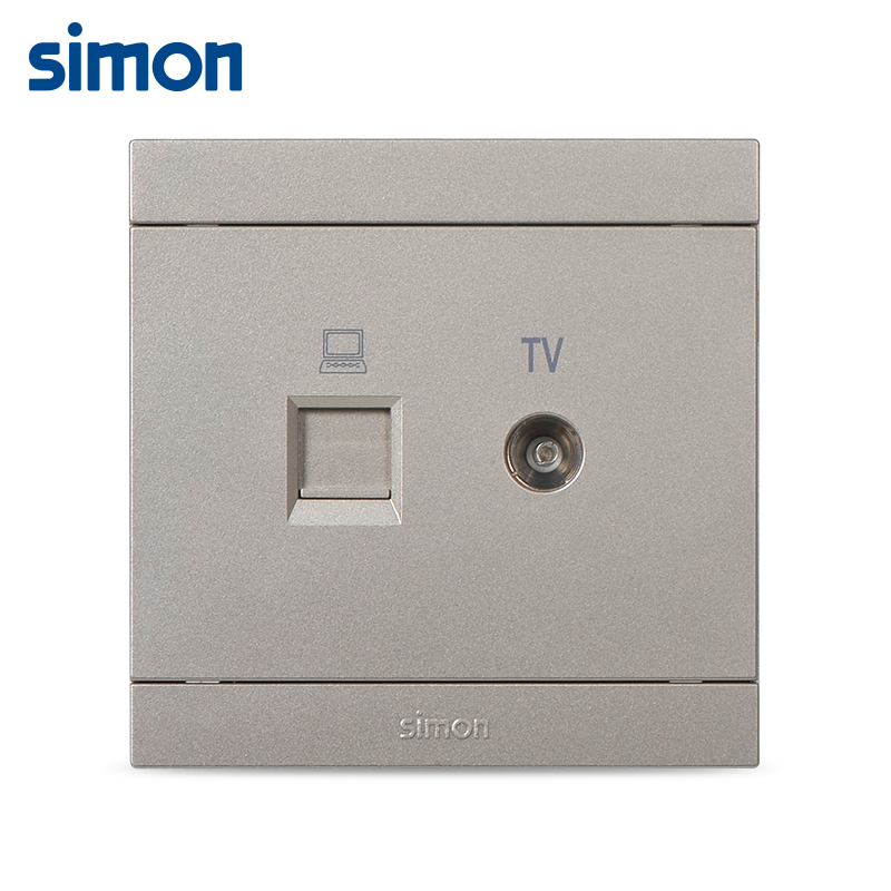 simon西蒙电气开关插座面板i3电视加电脑网线插座官方正品香槟金