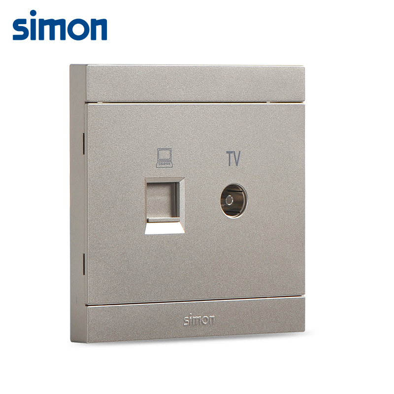 simon西蒙电气开关插座面板i3电视加电脑网线插座官方正品香槟金