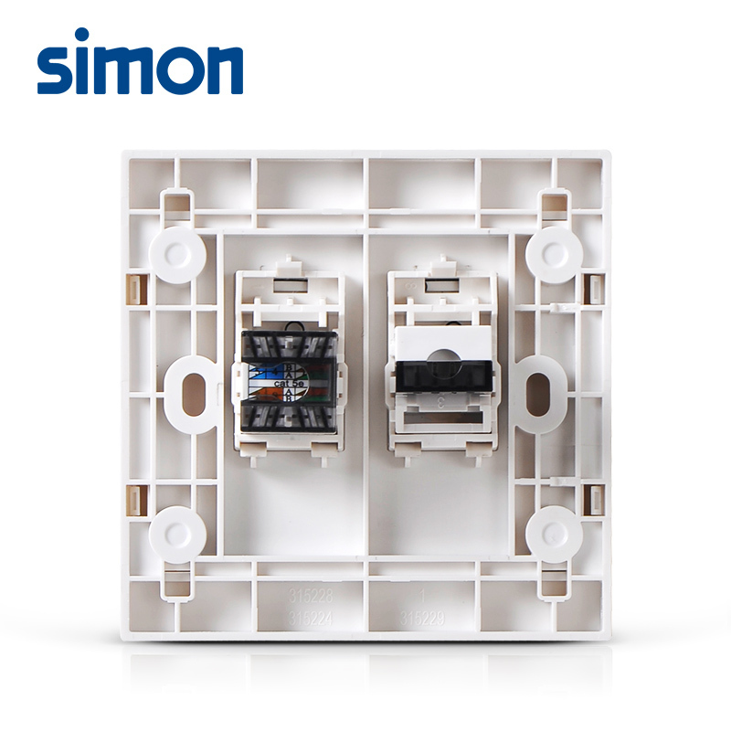 西蒙(simon)开关插座面板i3雅白色电话加电脑插座电话+信息网络网线插座315229