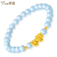 蒂蔻 黄金转运珠貔貅手链女款 3D硬足金海蓝手串本命年招财节日礼物