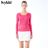 ivykki艾维女士含羊毛打底蕾丝修身钉珠套头羊毛衫