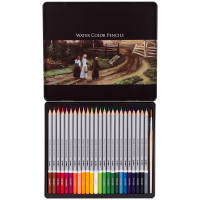 得力(deli)6521 24色水溶性彩铅铁盒装(内赠毛笔)秘密花园填色笔 儿童涂鸦绘画彩铅 彩画笔 涂色笔 画具画材