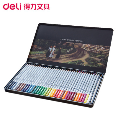 得力(deli)6522 36色水溶性彩铅铁盒装(内赠毛笔)秘密花园填色笔 儿童涂鸦绘画彩铅 彩画笔 涂色笔 画具画材