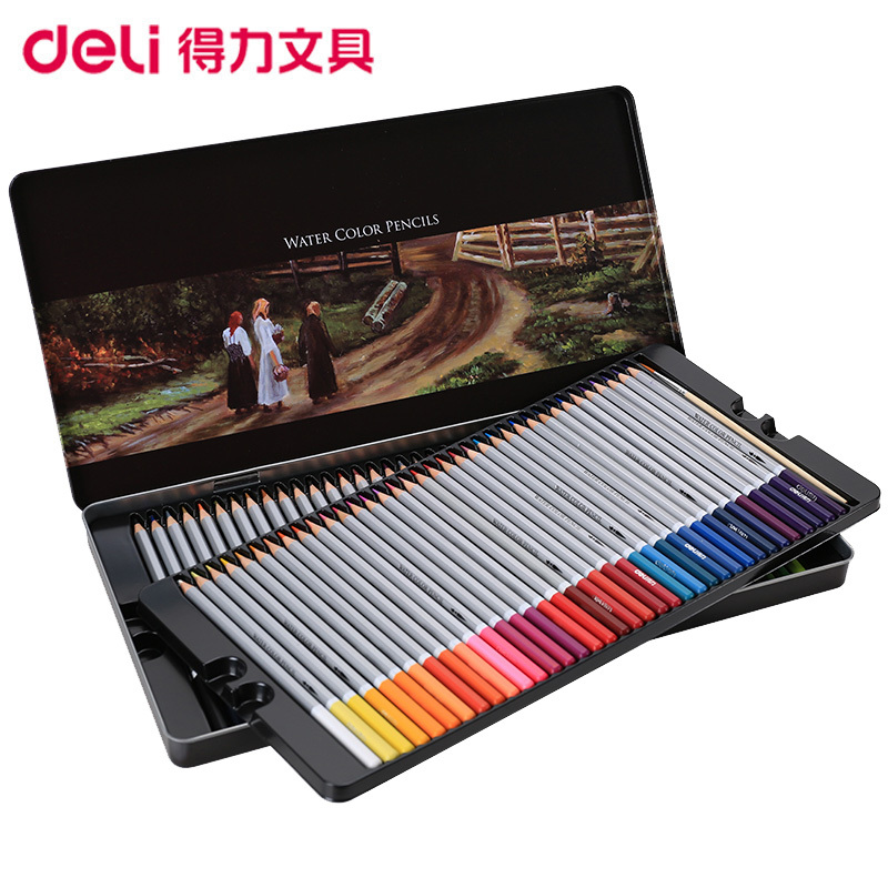 得力deli652472色水溶性彩铅铁盒装内赠毛笔秘密花园填色笔儿童涂鸦