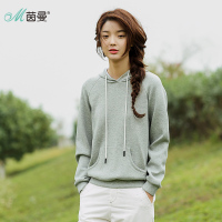 M茵曼2017秋新款抽绳连帽套头灰色卫衣女百搭短外套1871082252