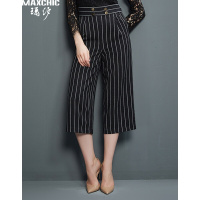 高腰修身七分裤条纹阔腿裤ML21630780