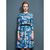 圆领收腰雏菊太阳花A摆连衣裙MD21630810