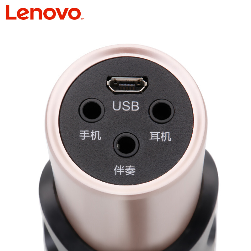 联想(Lenovo)UM18系列UC20手机电脑直播K歌遥控麦克风 主播专用话筒通用电容声卡特效麦 遥控版 香槟金