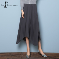 拉夏贝尔2017秋冬新款不规则下摆梭织百褶长款半身裙10008814