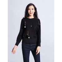 女装冬季纯色拼接吊绳装饰女式卫衣