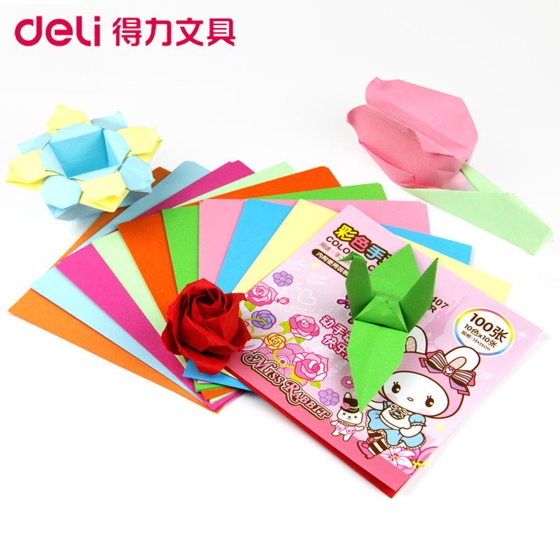 得力(deli)6407彩色手工纸 5本装 折纸15*15cm 手工剪纸 学生儿童彩色剪纸 儿童益智剪纸彩纸 千纸鹤折纸