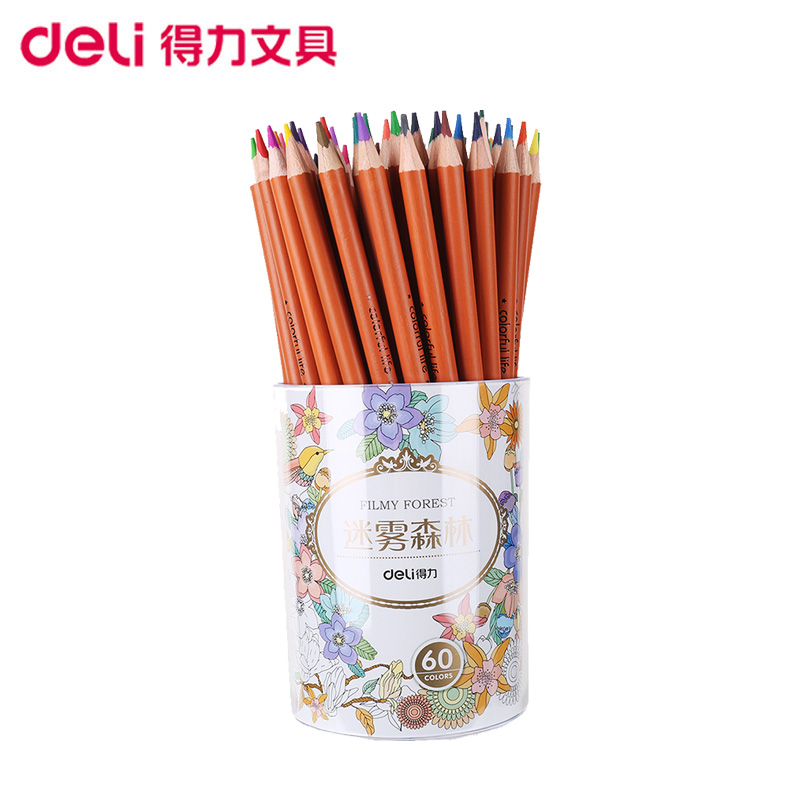 得力(deli)6502 60色油性彩色铅笔 带笔筒套装高清大图