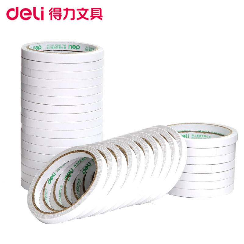 得力(deli)30404棉纸双面胶带8卷 9mm*10y 薄款粘胶层 泡沫胶带 海绵胶 双面胶 胶纸 黏胶用品