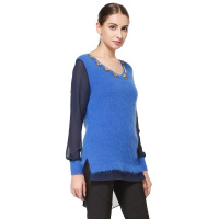 奢唯(Steve&Vivian)针织衫女 淑女气质网纱拼接钉珠装饰针织衫184108540