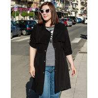 纤莉秀大码女装胖妹妹2017春装新款经典翻领暗扣开襟时尚风衣0602_1