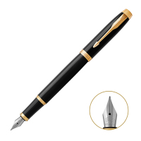 派克PARKER 钢笔 IM纯黑丽雅金夹墨水笔 学生商务办公文具用品 可吸墨可替换墨囊 书写0.5mm金属不锈钢F笔尖