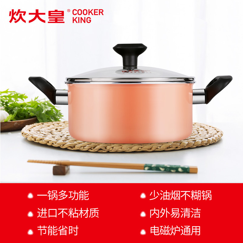 炊大皇(COOKER KING)汤锅 T20D2 不粘锅20CM家用电磁炉燃气通用小汤锅奶锅炖锅火锅锅具