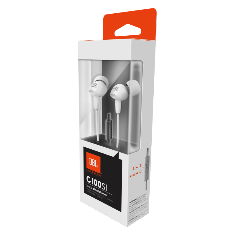JBL C100SI 入耳式运动耳机 通话带麦线控音乐跑步耳机 耳塞 白色