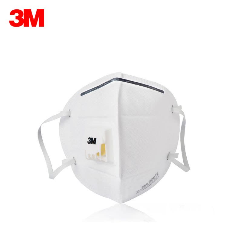 3M口罩KN90级防雾霾PM2.5防尘易呼吸口罩 成人男女通用带呼吸阀透气防护口罩9001V耳戴式 1包图片