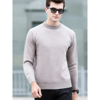 卡帝乐鳄鱼中青年男士纯羊毛毛衣纯色圆领100%羊毛针织衫加厚KDL7638