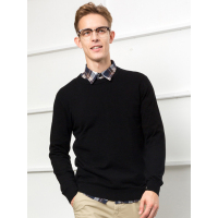 富贵鸟2017冬季新款男士纯羊毛衫纯色圆领针织打底衫FGN001-1