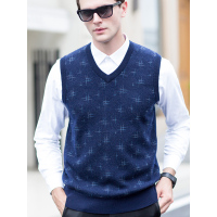 卡帝乐鳄鱼马甲男加厚款中年爸爸装羊毛衫背心宽松休闲无袖毛衣坎肩KDL7668