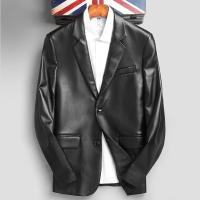 2017海宁真皮皮衣男修身皮衣男商务休闲西装领男士真皮西服绵羊皮外套